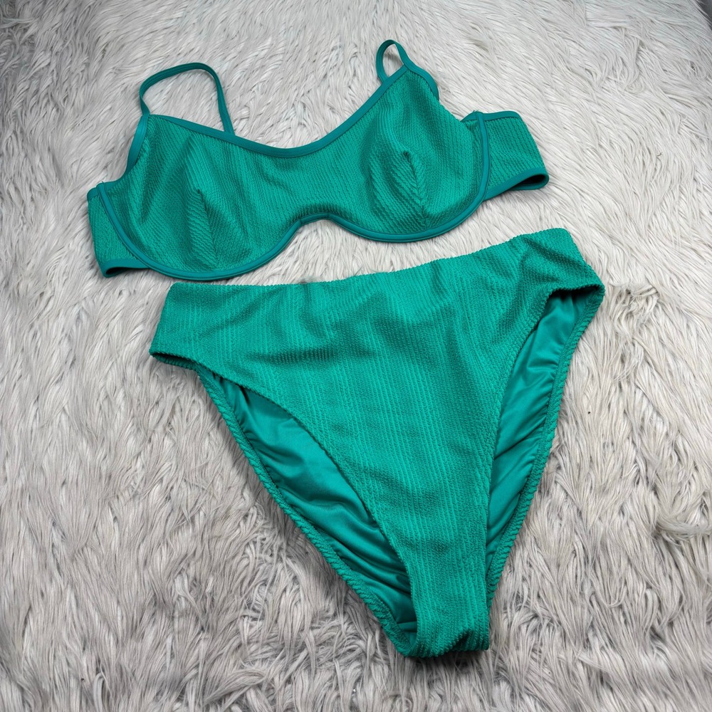 Old Navy Women's Bottom 2X Top 3X Green Textured Extra High Rise Bikini Scoop